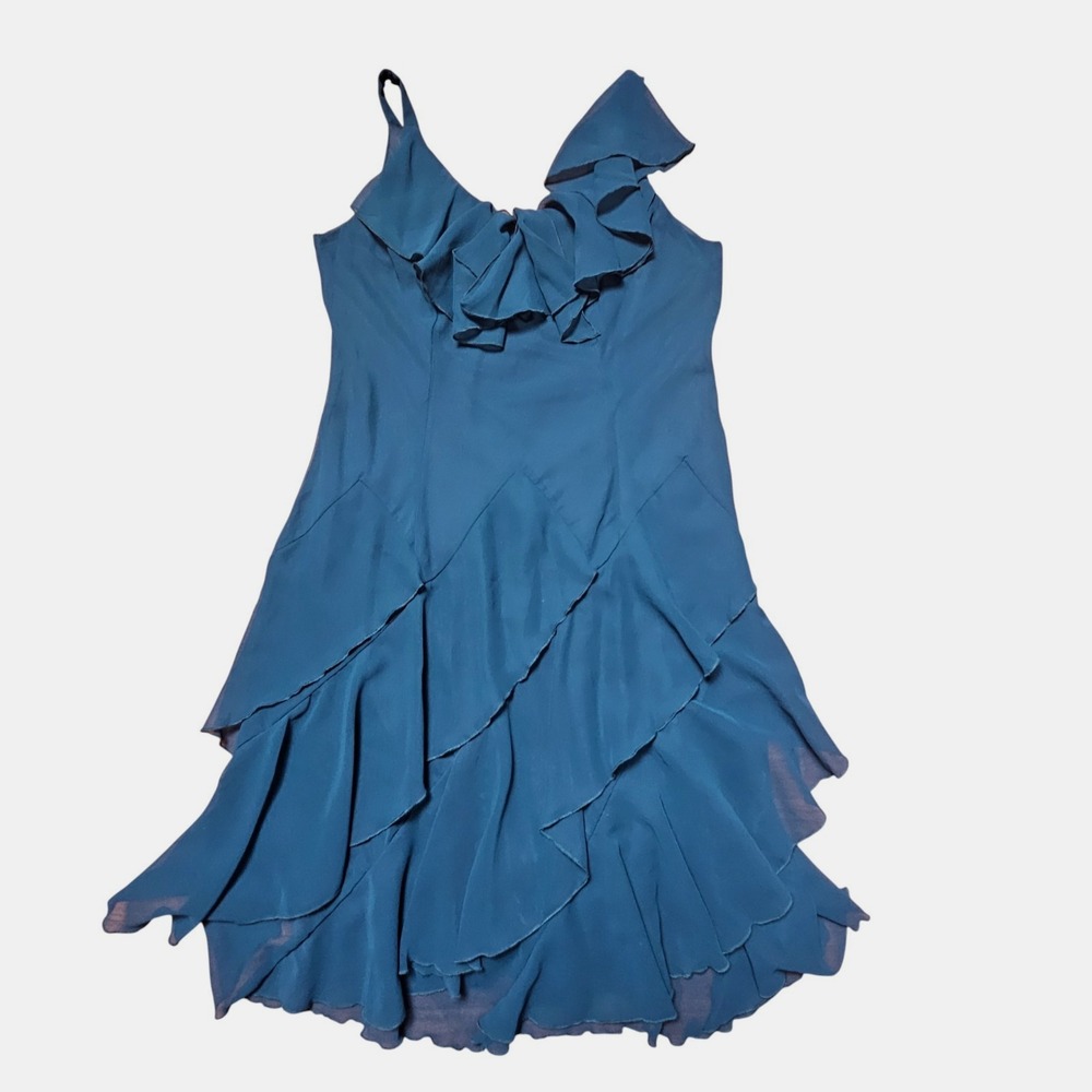 Signature by Robbie Bee Teal Ruffle‎ Tiered Fit & Flare Cocktail Dress 10 Glam